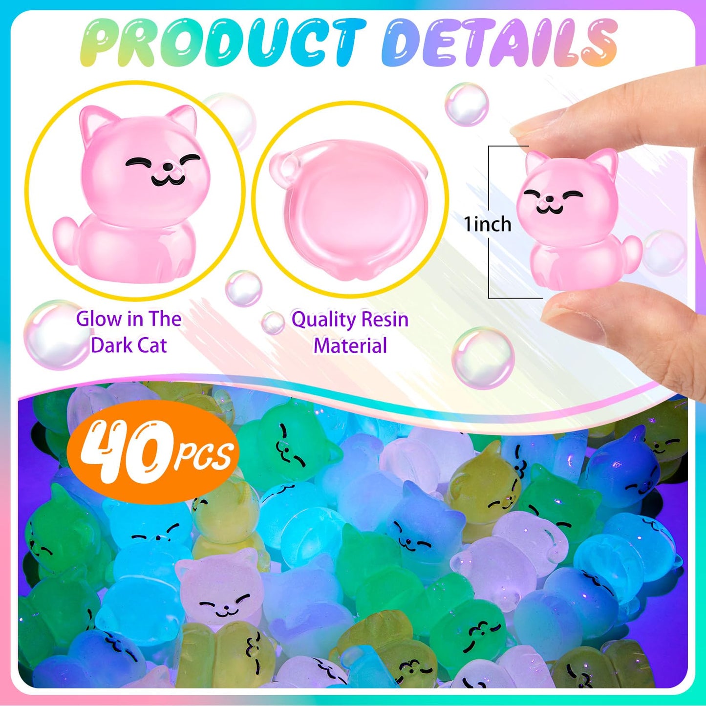 HFAYDZSW 40Pcs Luminous Mini Resin Cat, Miniature Cat, Glow in The Dark Tiny Cat Ornament for Garden Landscape Aquarium Dollhous