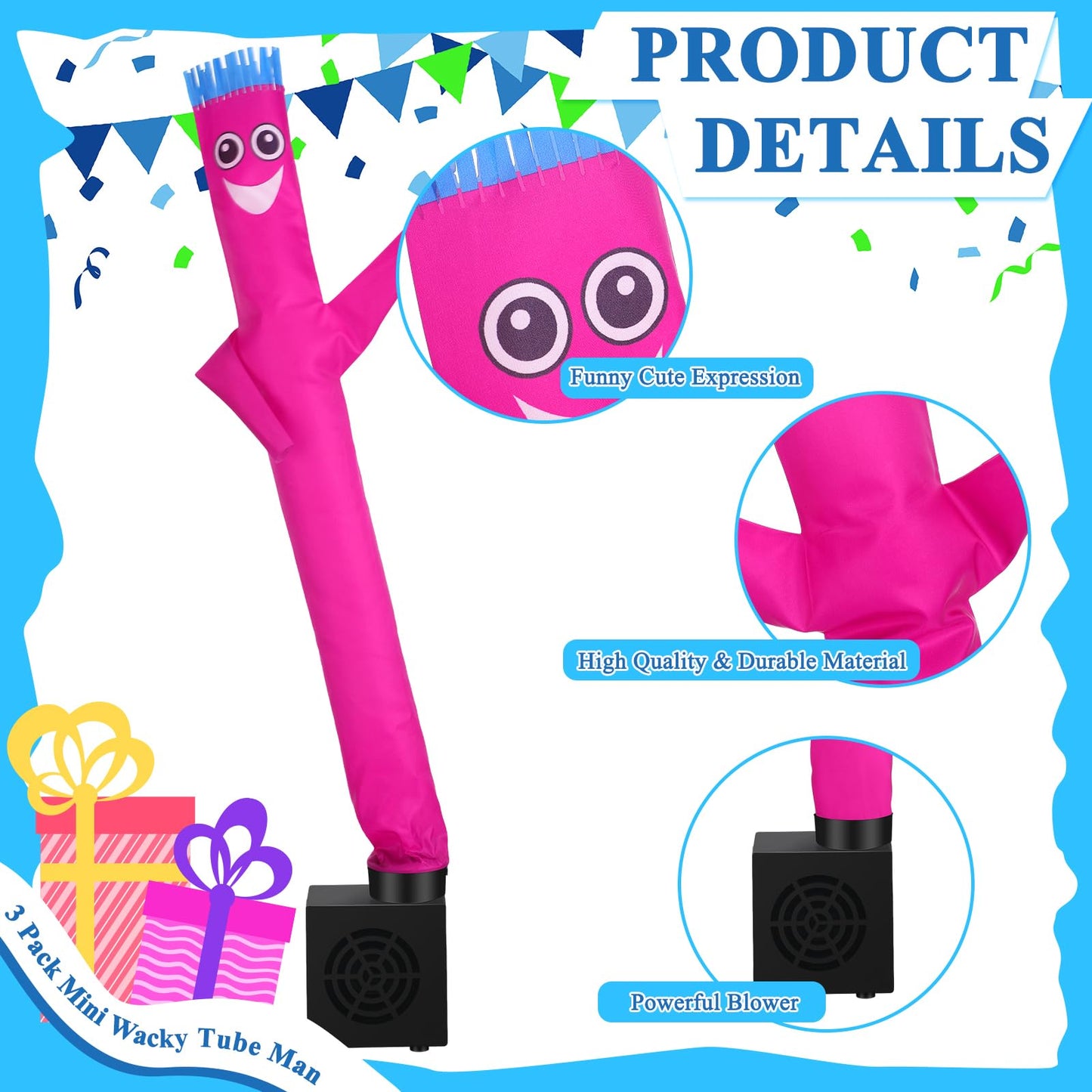 Poen 3 Pcs Mini Inflatable Tube Man Gift Funny Gag Birthday Wacky Waving Inflatable Guy With Blower Desktop Mini Dancer Gift For