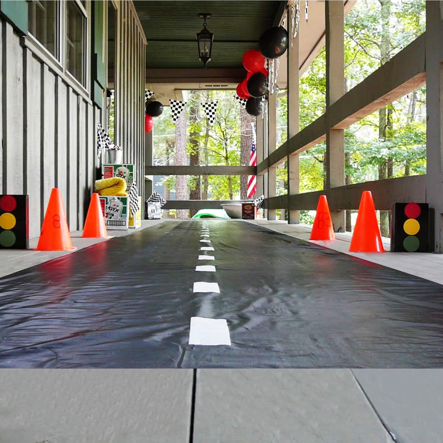 Novelty Place Racetrack Floor Table Runner - 10 Ft x 2 Ft Black Race Track Running Mat - Race Car Theme Birthday Party Decoratio