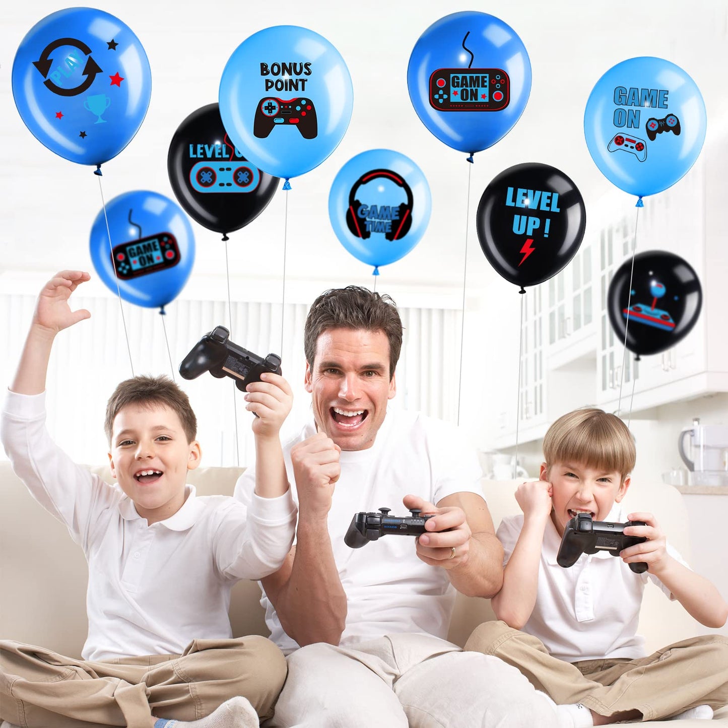 Aoriher Video Game Party Birthday Balloons Set Gaming Black Latex Theme Balloons Decorations For Teens Player Birthday Party Supplies, 36 Pieces(Blue)