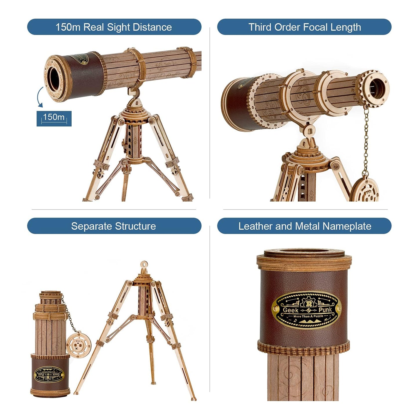 ROKR 3D Wooden Puzzles - DIY Model Building Kits for Adults & Kids, Brown Wooden Monocular Telescope Science Gift