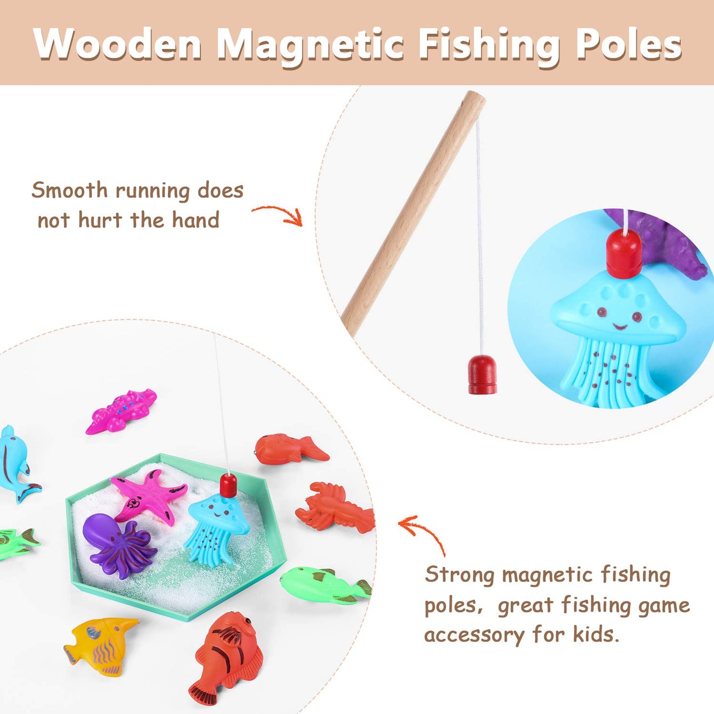 Sumind 4 Pieces Wooden Magnetic Fishing Poles Magnet Poles Fishing Rod For Wooden Magnetic Fishing Game For Kindergarten Prescho