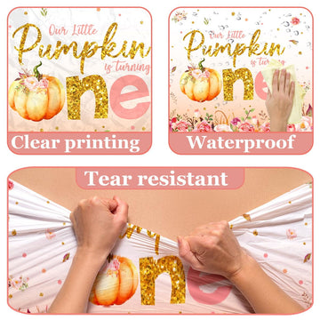 Pumpkin First Birthday Decorations For Girl - 3Pcs Little Pumpkin Is Turning One Tablecloth, Pumpkin Fall 1St Birthday Table Cov