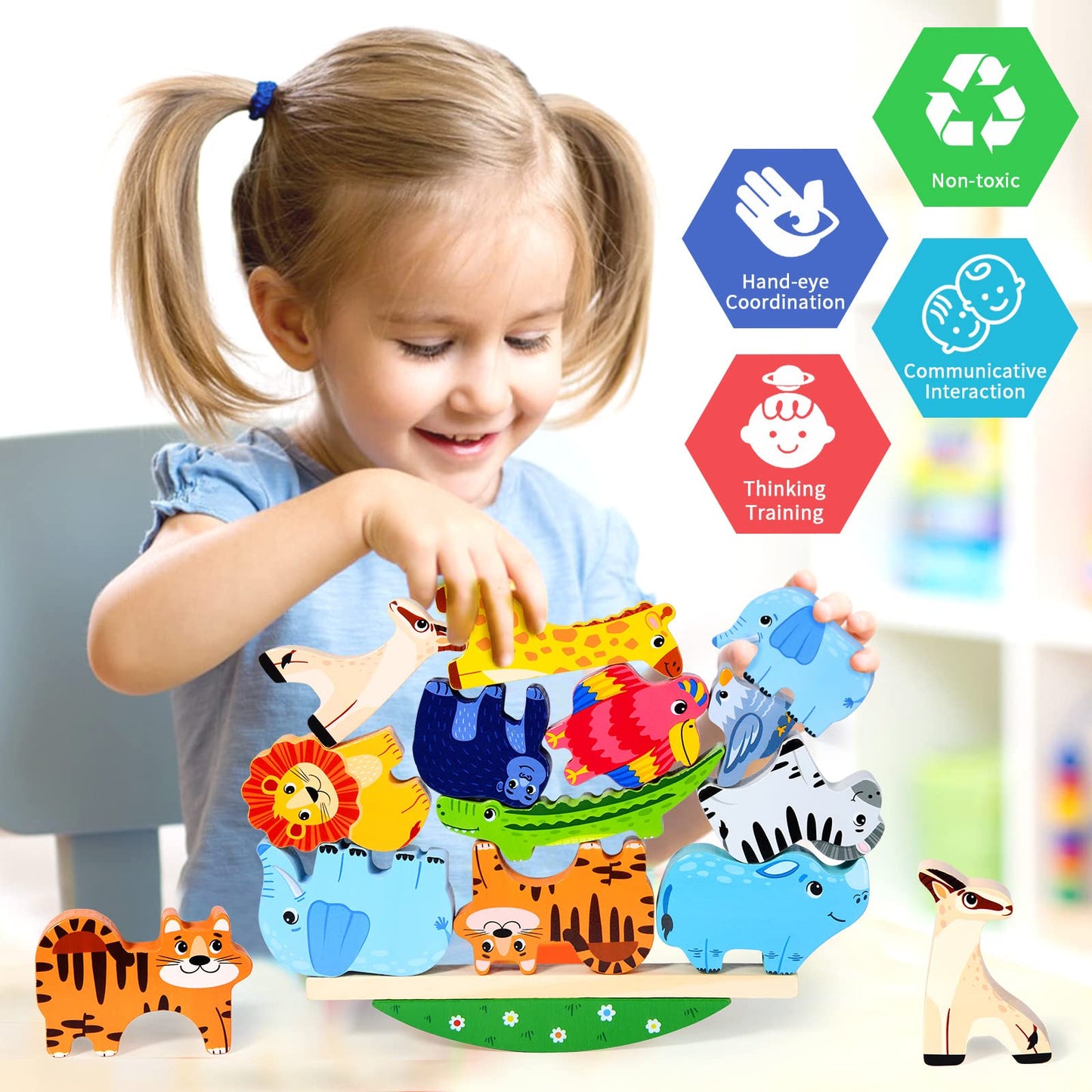 Atoylink Wooden Stacking Toys For Toddlers Cute Zoo Animals Stacking Blocks Balance Game Preschool Montessori Educational Toys For 2 3 4 5 Year Old Kids Boys Girls Gifts