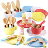 GAGAKU Wooden Play Dishes and Plates for Kids Kitchen Set 27 PCS Montessori Wooden Play Kitchen Accessories Kitchen Toy Wooden P