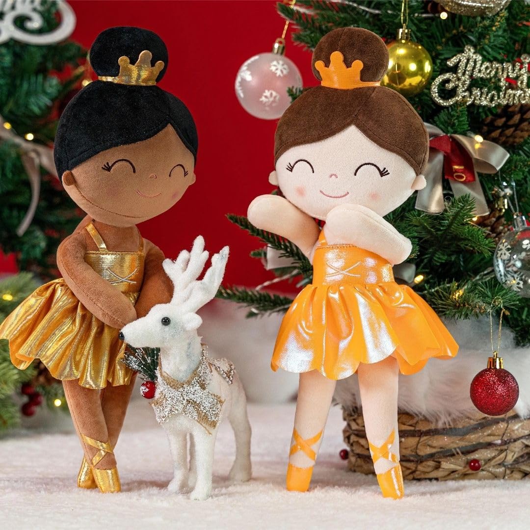 Gloveleya Baby Doll Ballerina Doll Girl Gift Ballerina Plush Soft Doll Colorful Haze Gold Ballet Series-Orange 13 Inch With Gift Box