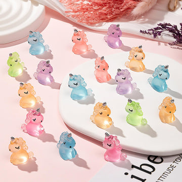 HFAYDZSW 60Pcs Luminous Mini Resin Unicorn, Miniature Unicorn Figurines, Glow in The Dark Tiny Unicorn Ornament for Garden Lands