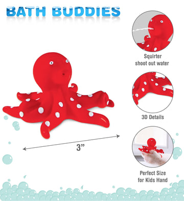 Dollibu Octopus Bath Buddy Squirter - Floating Red Octopus Rubber Bath Toy, Fun Water Squirting Bathtime Play For Toddlers, Cute
