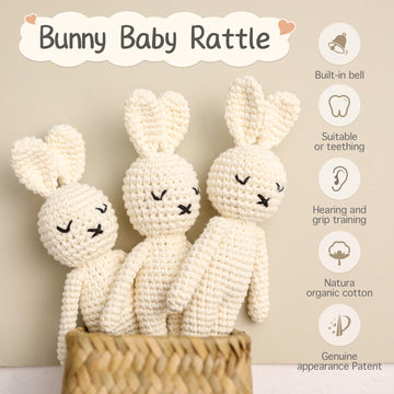Baby Rattle Crochet White Bunny Doll Baby Toys Handmade Newborn Toy Early Development Grips Stuffed Animal Organic Rattle (Bunny