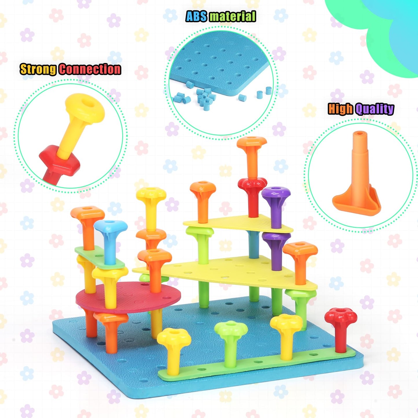 Peg Board Toy Set 65Pcs Diy Building Stacking Toys For Kids 3-6 Years Old,Stem Educational Kids Toys For Brain Development,Monte