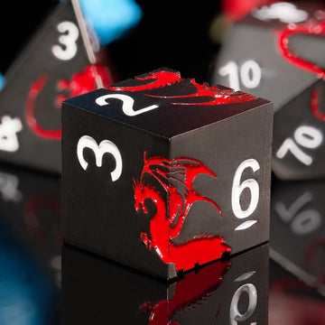 HNCCESG Metal DND Dice Set Dragon D&D Dice for D&D Dungeons and Dragons Gift TTRPG Metal Dice with Dragon Dice Box(Black Red Dra