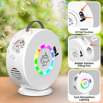 Bubble Machine Automatic Led Lights Bubble Blower For Kids Rechargeable Portable Bubble Maker Auto Rotating 90/360 Outdoor Birth