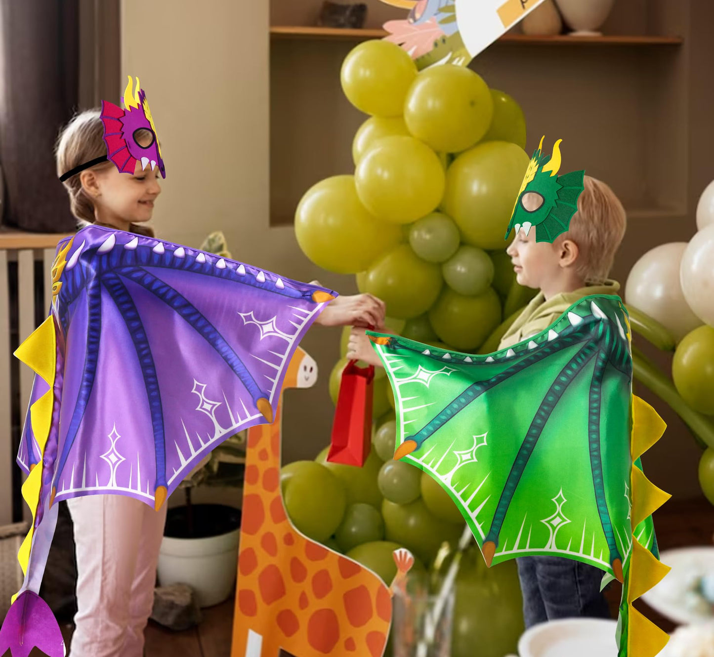D.Q.Z Toddlers Dinosaur-Dragon-Wings Costume for Kids with Mask, Dino Cape Boys Dress Up Birthday Party Toys Gifts (Brown)