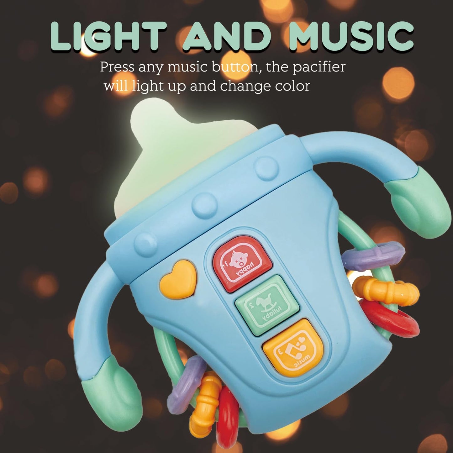 Baby Musical Toys,Sensory Learning Toy With Music And Lights,Pacifier Teething Musical Toys,Rattle Toy For Toddlers,Boys And Gir
