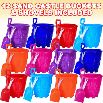 ArtCreativity 6'' Beach Sand Castle Buckets and Shovels Set, Includes 12 Shovels and 12 Pail Buckets with a Sand Castle Design I