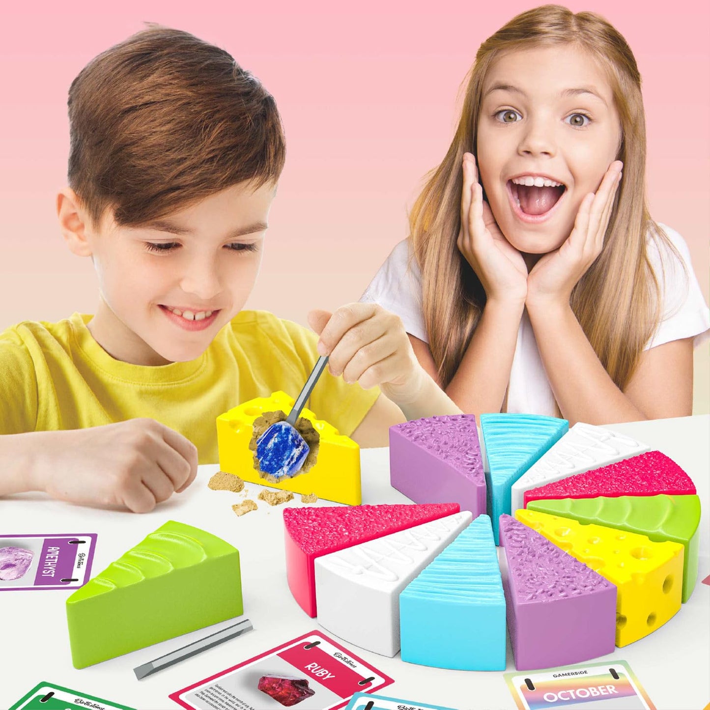 Gamerside Gemstone Dig Kit, Dig Up 12 Birthstone Gemstones And Crystals, Birthday Cake Gem Digging Kit, Gemstones For Kids Scien