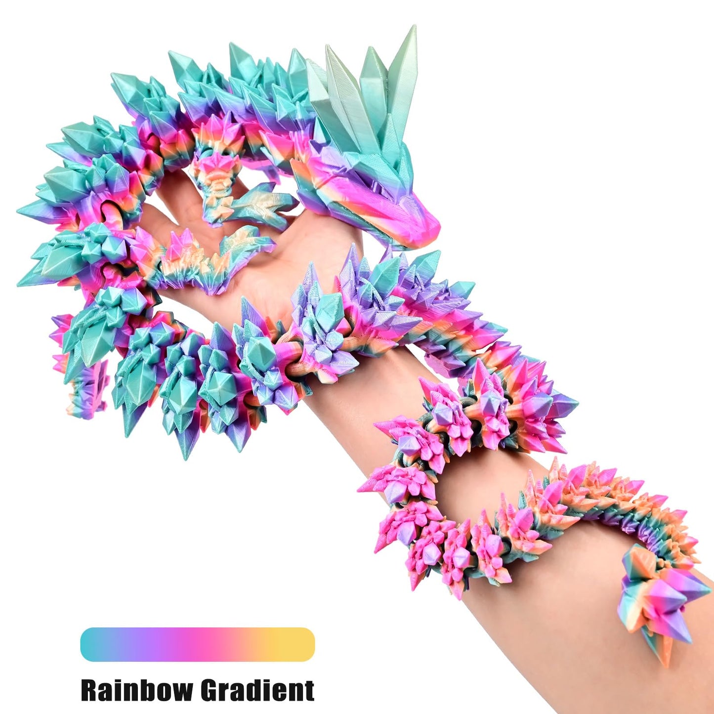 LOCYFENS Large 30'' 3D Printed Dragon, Articulated 3D Dragon Toys, Long Crystal Dragon Rainbow Color Change