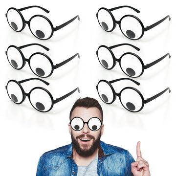 Hohajiu Googly Eyes Glasses, Funny Glasses Pranks Toy, Novelty Shaking Giant Eye Glasses, Funny Costume Accessories For Dress Up Party, Halloween Or Birthday Party Favors, Party Supplies (6Pcs)