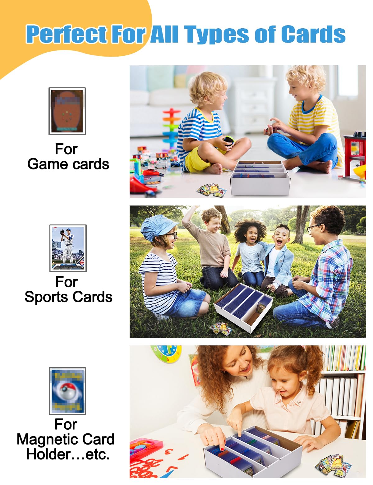 4 Pack Sports Card Boxes 3120 Count Cardboard Card Storage Box White Bulk Card Storage Baseball Card Boxes With 10 Dividers Spor