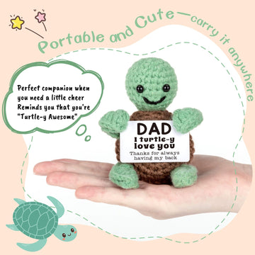 4THFARMES Mini Crochet Turtle - Handmade Green & Brown Gift for Dad, Small Emotional Present for Birthdays & Valentine's Day