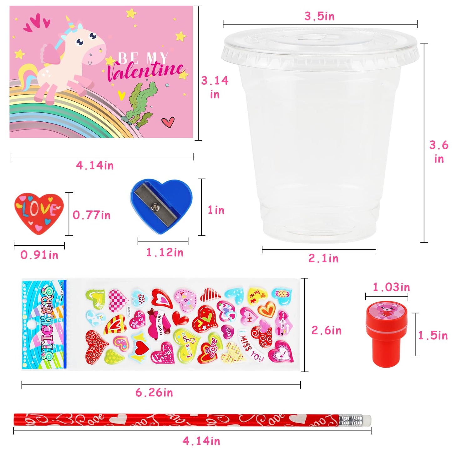 Advoxa Valentines Day Gifts For Kids - 28 Packs Valentines Stationery With Cards And Cups, Valentines Gift Exchange Classroom Pr
