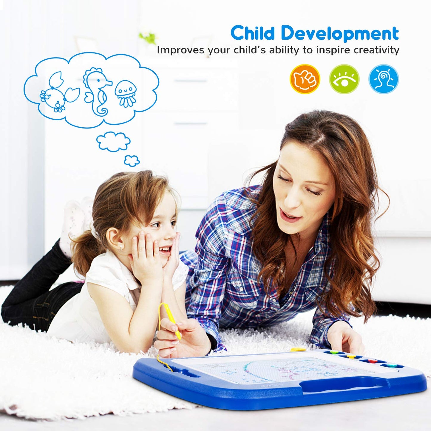 Sgile Large Magnetic Drawing Board - 4 Colors 16×13In Writing Painting Doodle Pad With 4 Stamps For Toddlers, Learning Educational Toy Etch Sketch Gift For 36+ Month Kids Girls Boys, Blue