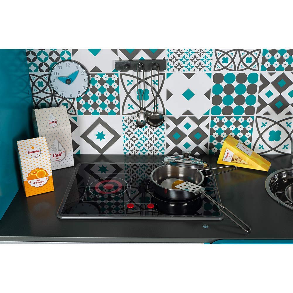 Janod Lagoon Maxi Cooker Aqua 34 Tall Wooden Kitchen Play Set with 15 Accessories - Ages 3+ - J06555
