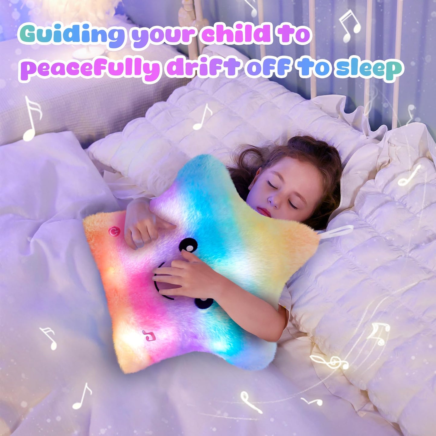 Bstaofy 13‘’ Rainbow Creative Led Musical Glow Twinkle Star Lullaby Light Up Stuffed Animal Toys Soothe Kids Emotions Birthday Christmas For Toddlers Kids