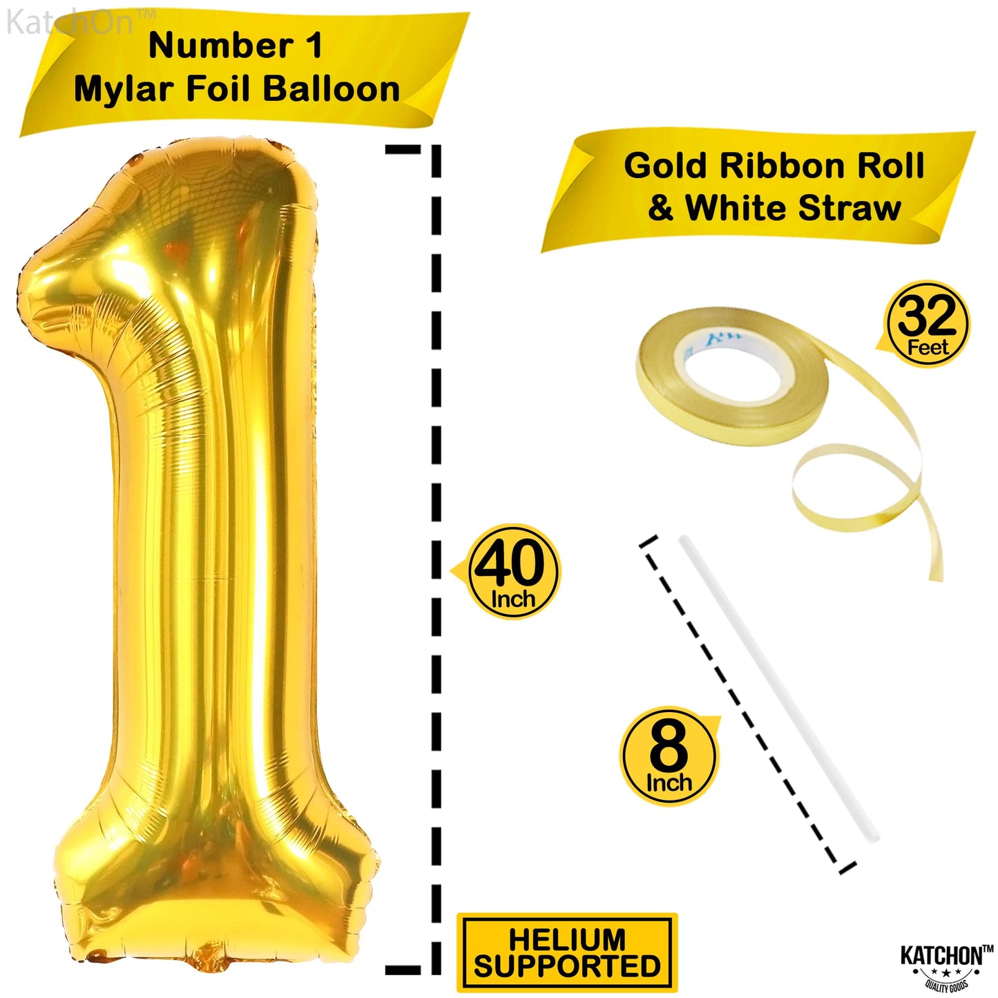 Katchon, Gold One Balloon For First Birthday - 40 Inch | 1 Balloon For 1St Birthday | Number 1 Balloon For 1St Birthday Decorations For Boys | First Birthday Balloons, Wild One Balloons Decorations