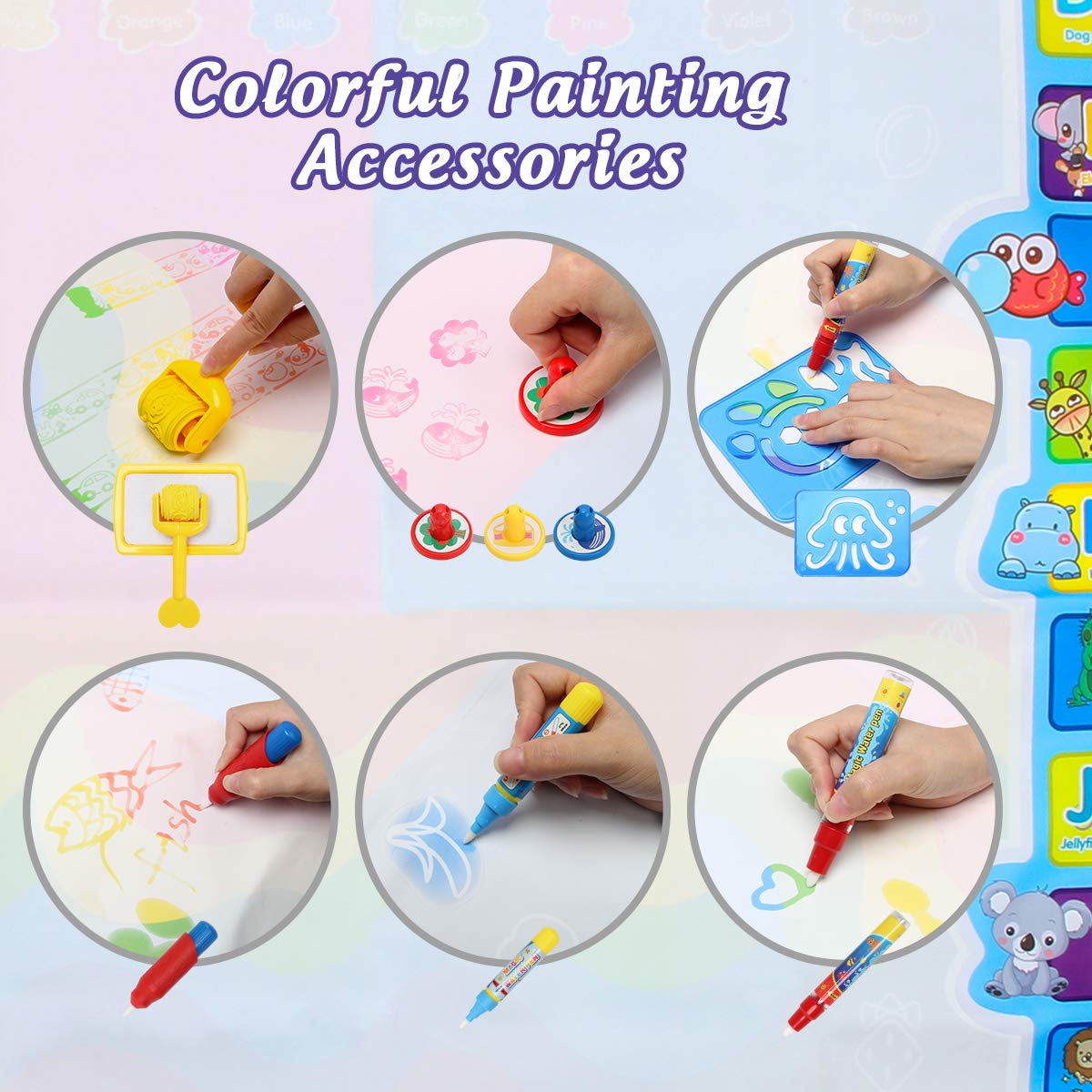 Water Magic Mat, Wiwaplex Large Water Colorful Mat, 40X40 Inch Kids Painting Writing Mat Board Toy - No Mess Drawing Mat With 21