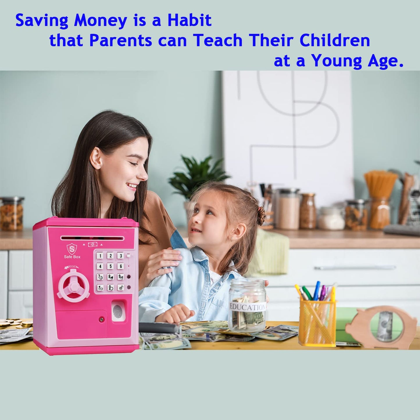 Litpggy Kids Safe Bank With Fingerprint Password Talking Atm Piggy Bank For Real Money Toy Gift For 5-14 Years Old Boys Girls