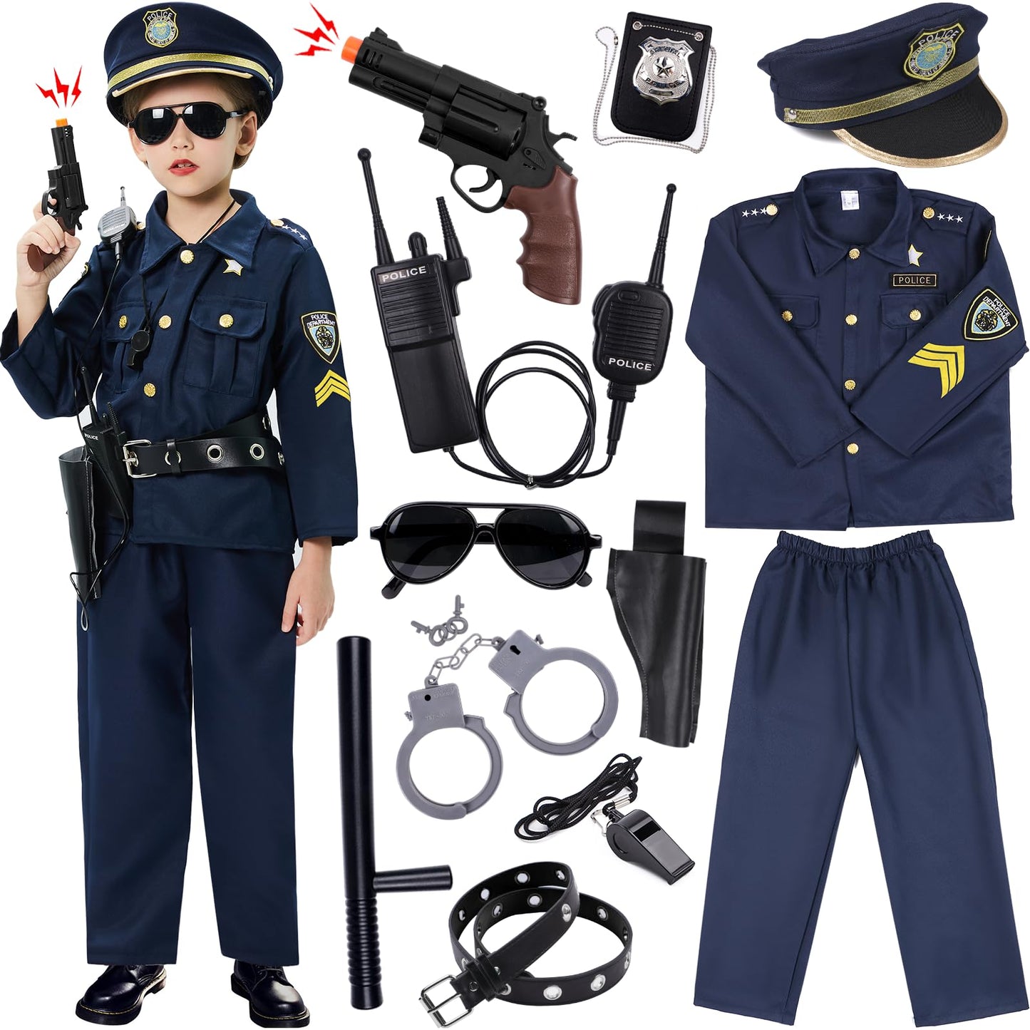 Police Costume For Kids Dress Up Set Role Play Officer With Handcuffs Badge Toys