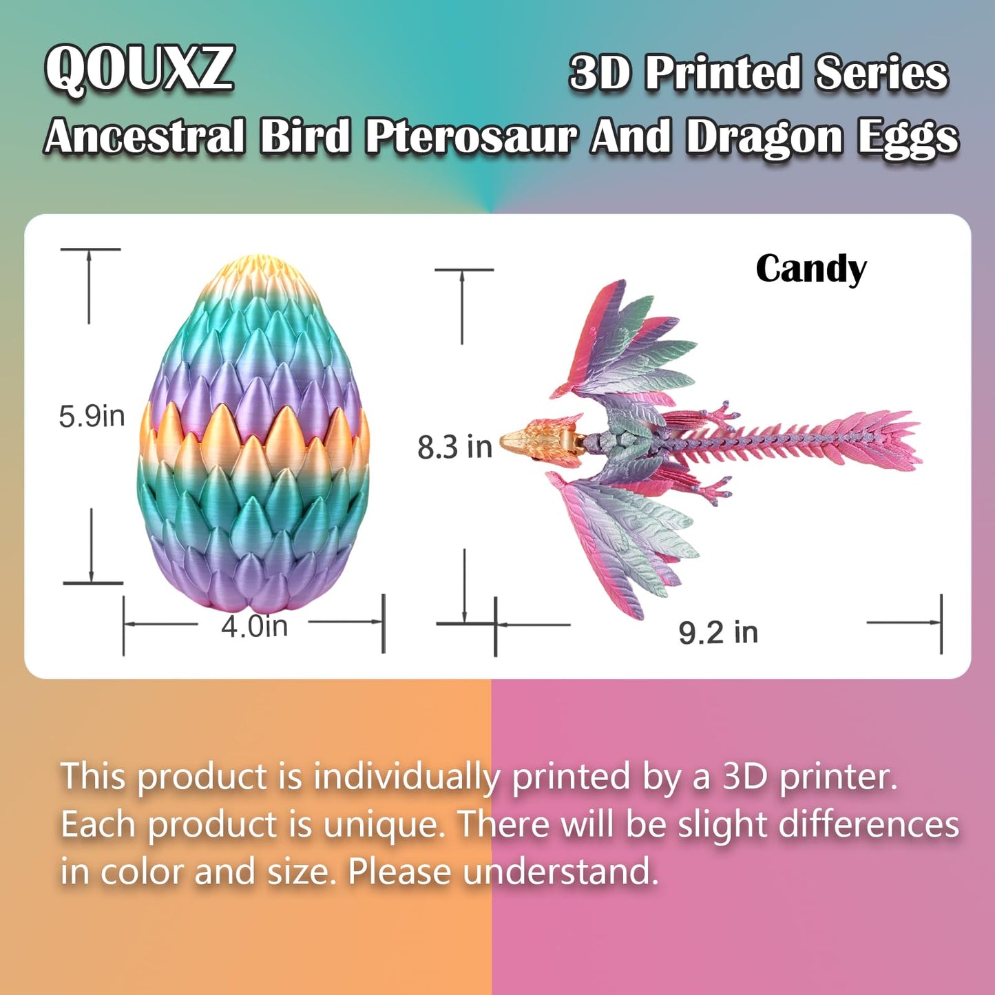 QOUXZ Dynamic 3D Printed Dragon Eggs with Dragon Inside,Wings Movable Feathered Wyvern,Full Articulated Crystal Flying Fidget Ar