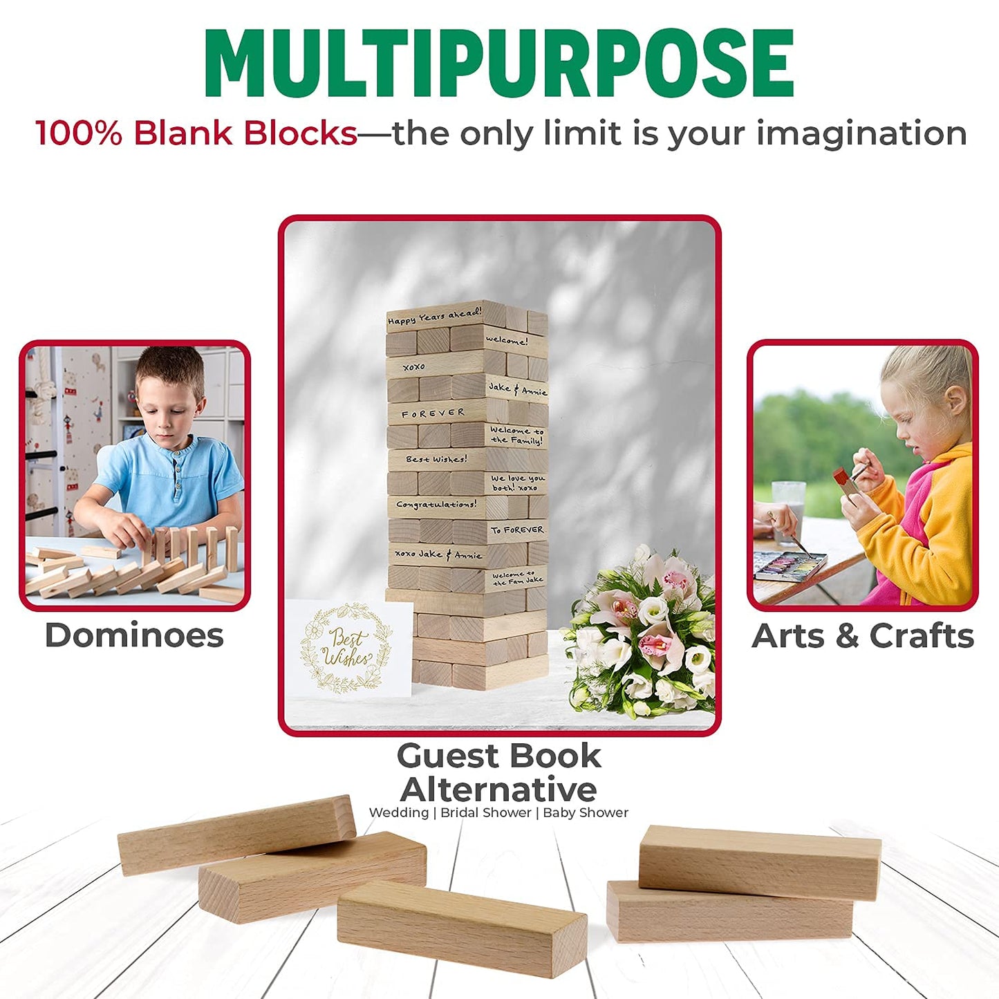 CoolToys Timber Tower Wood Block Stacking Game, 48 Pieces, Original Edition, Wood Material
