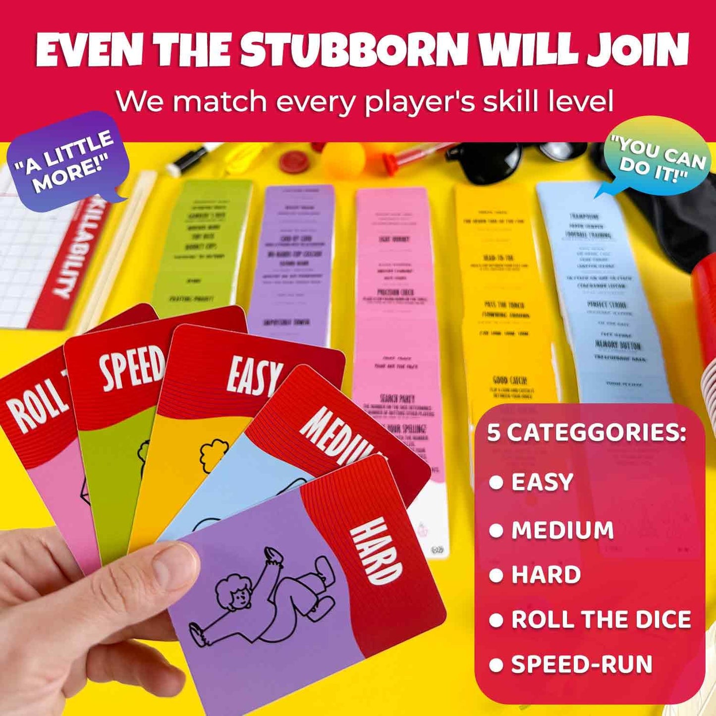 QUOKKA Challenge Game Set - 250 Unique Cards with Fun Tasks - Family Game for Kids mature-themeds - Perfect for Game Nights Parties TeamBuilding - Includes Reusable Props Special Dice Interactive Gameplay