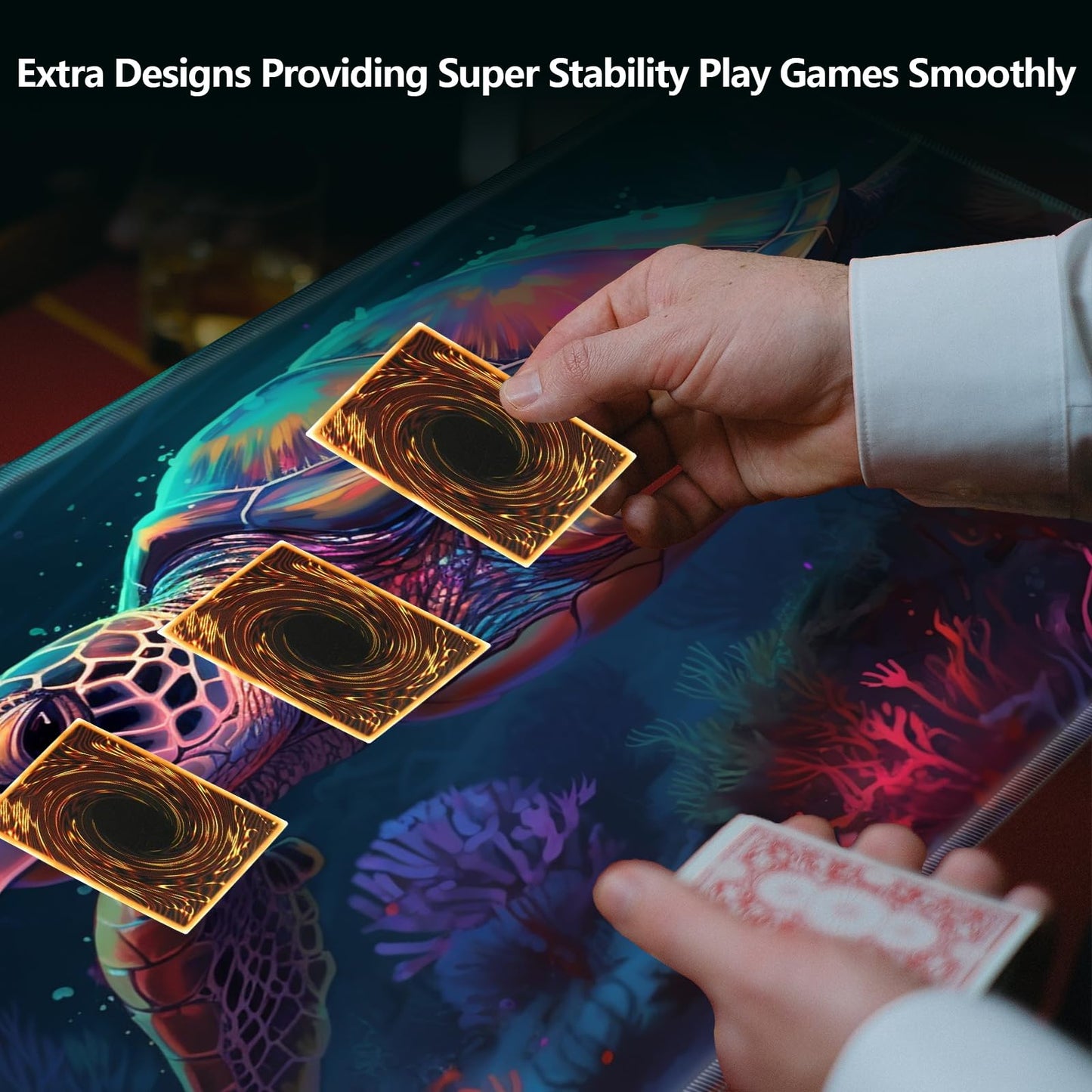 MTG Playmat Game Play Mat for MTG TCG 24 x 14 inches Cards Game Playmats Trading Card Game Stitched Play Mats Commander Deck Gaming Desk Mat Card Gameplay Mats-Colored Turtle