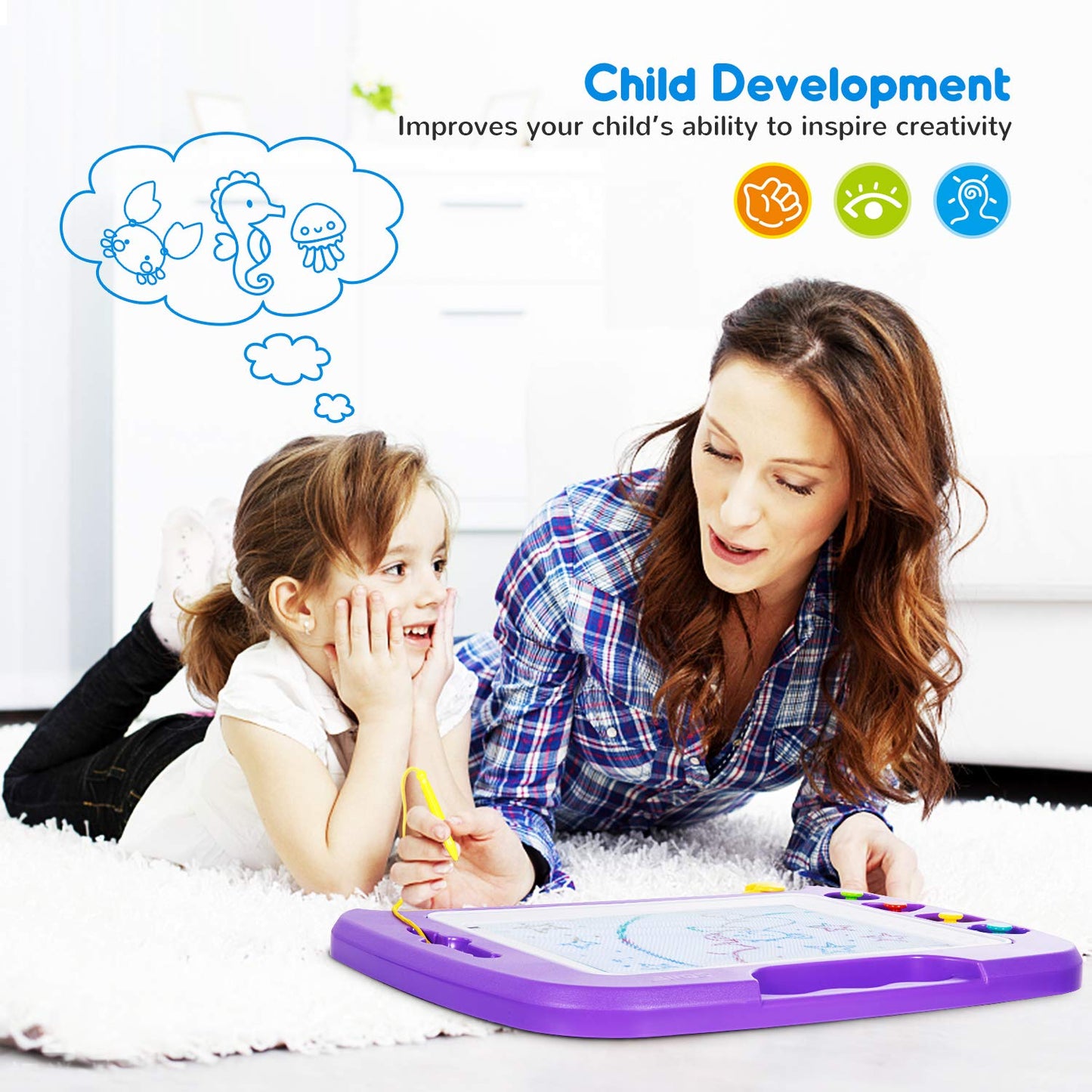 Sgile Large Magnetic Drawing Board - 4 Colors 16×13In Writing Painting Doodle Pad With 4 Stamps For Toddlers, Learning Educational Toy Etch Sketch Gift For 36+ Month Kids Girls Boys, Purple