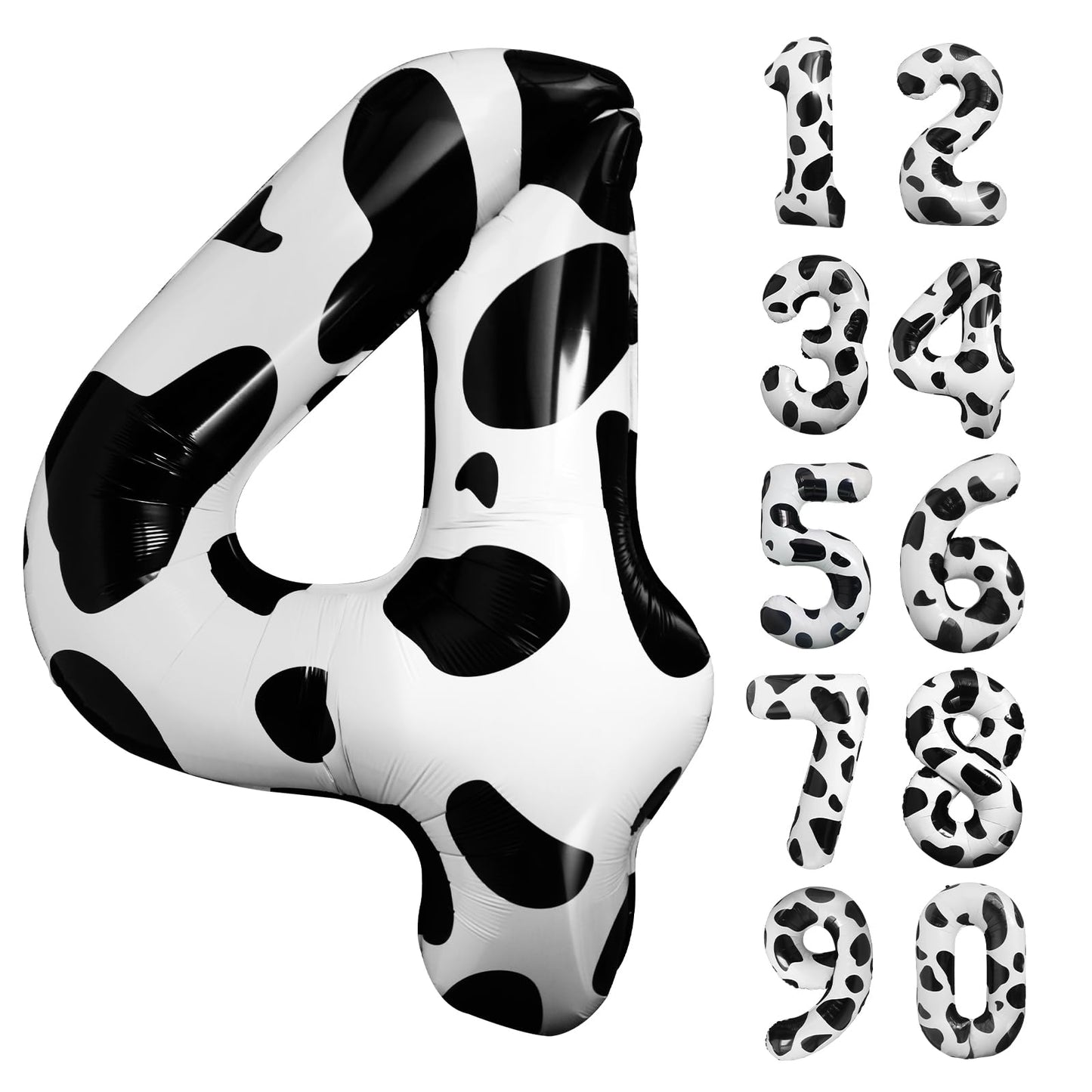 Lebery Cow Print Number Balloon 40 Inch Cow Print Number 4 Balloon Cowgirl Theme Number Balloon For 4Th Birthday Party Cow Balloons Black White Number 4 Foil Balloon For Farm Barn Animal Decor