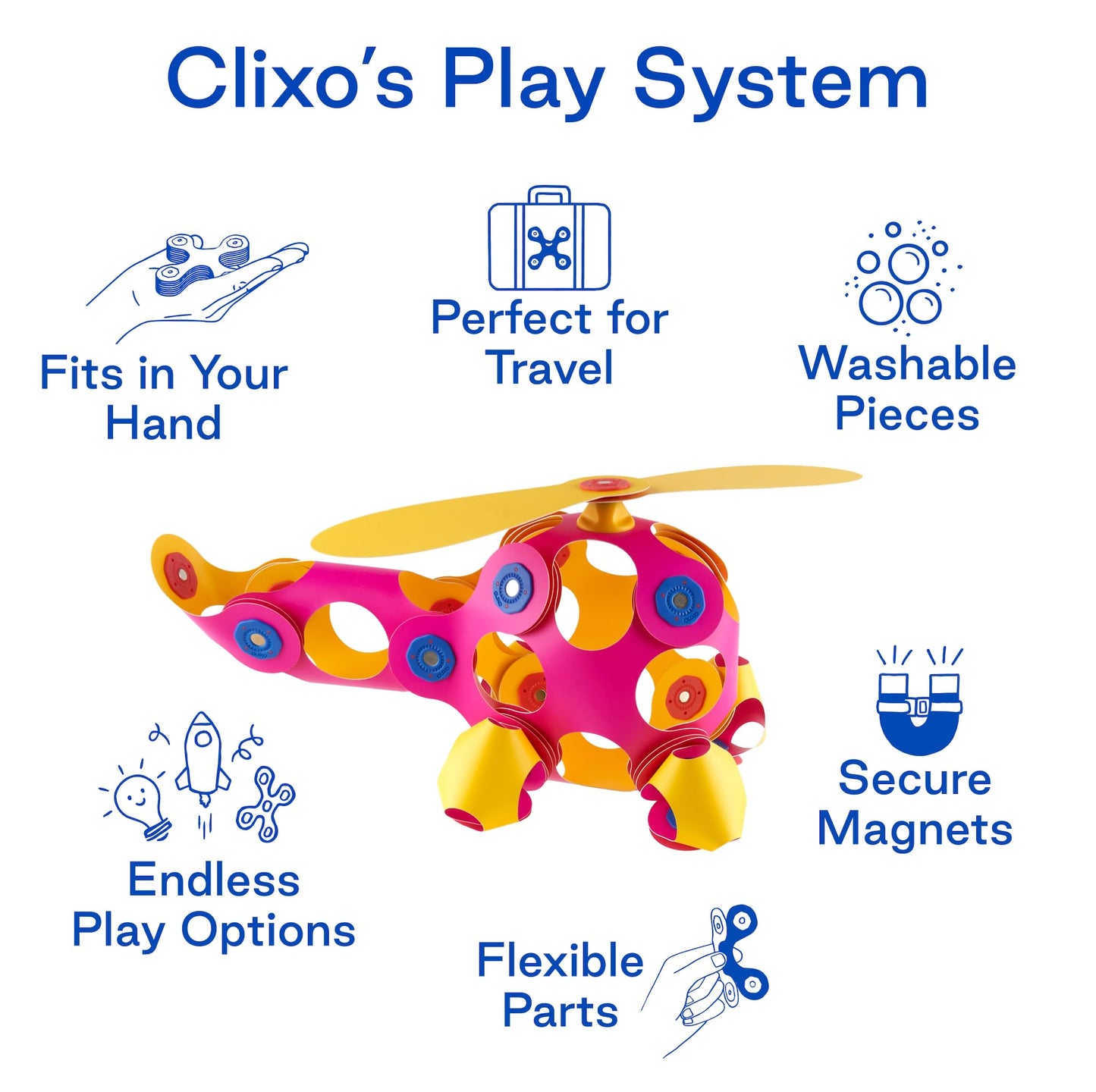 Clixo Crew 30 Piece Pack - The Flexible, Durable, Imagination-Boosting Magnetic Building Toy - Modern, Modular Designs For Hours