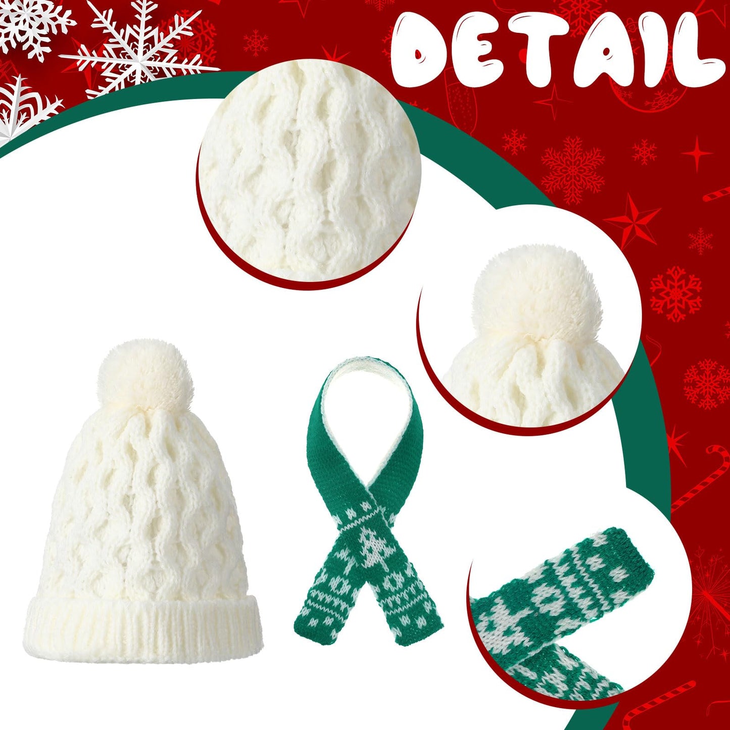 4 Pack Doll Clothes Christmas Mini Snowman Hats Scarf, Santa Knit Hat Christmas Tree Scarf For Doll Elf Santa Mini Snowman (Clas