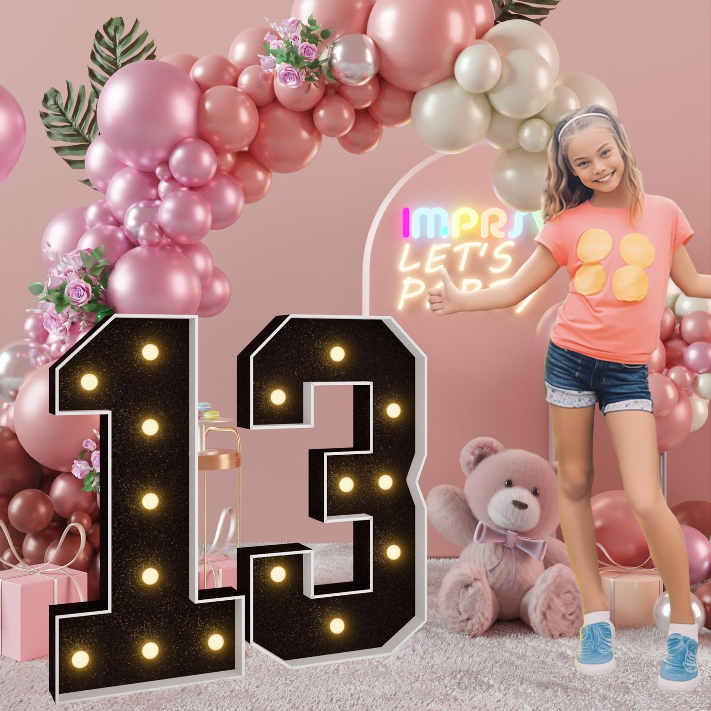 Imprsv 3Ft Black 13Th-Birthday Decorations Numbers: 13Th Birthday Party Anniversary Decorations Large Light Up Numbers 13 For Gi