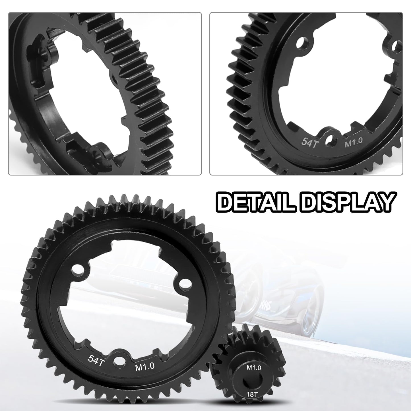 OGRC 54T 1 Mod Hardened Steel Spur Gear with 18T Motor Pinion Gear for Traxxas 1/5 X-Maxx 1/7 XO-1 1/10 Maxx/E-Revo 2.0 VXL Repl