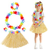 Fortuning'S Jds Girl'S Hawaiian Hula Grass Skirt With Flowers Costume Set Raffia Skirt For Luau Tropical Beach Party