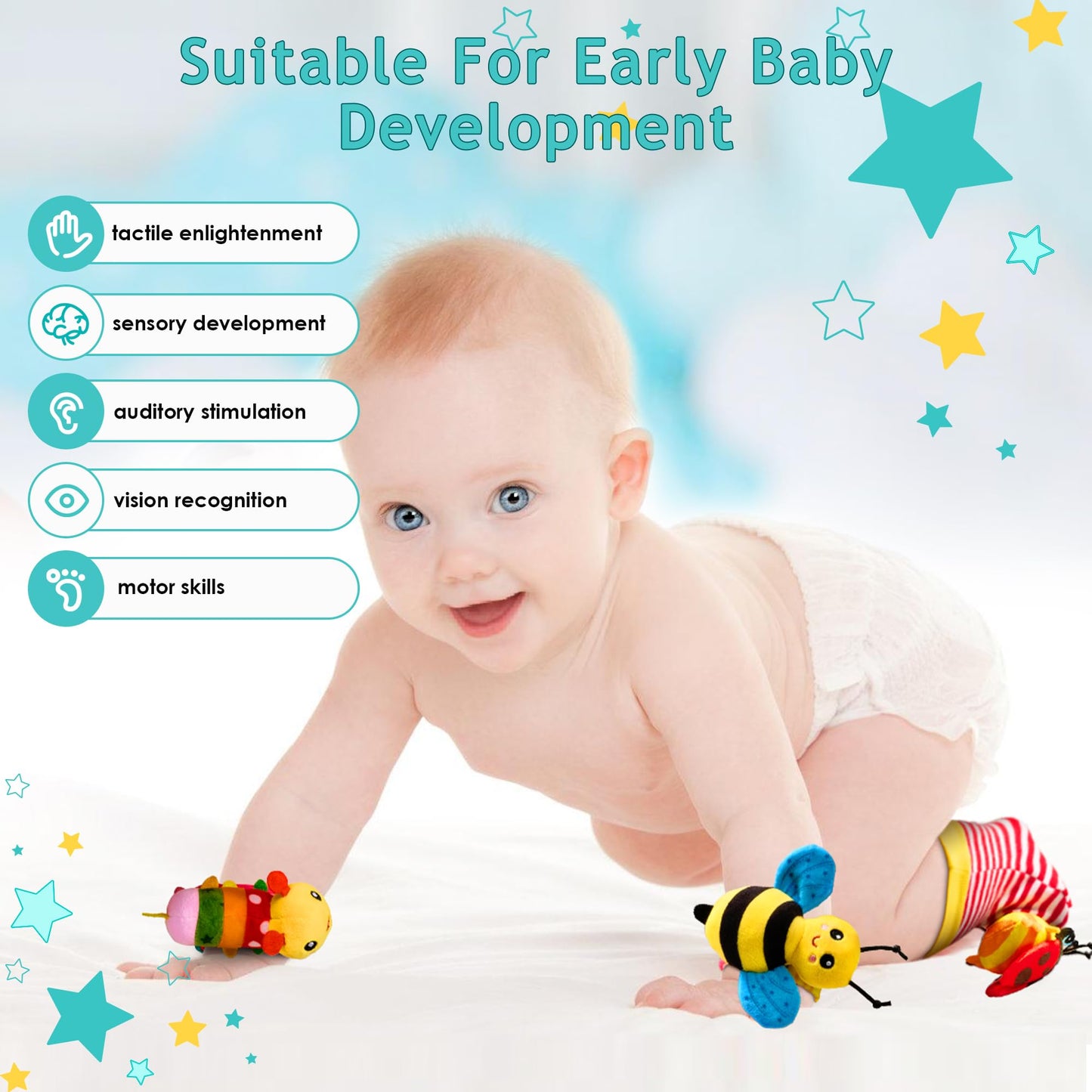 Baby Toys 0-6 Months: Baby Socks Baby Rattles 0-6 Months Baby Gifts For Boys Girl Infant Toys Baby Wrist Rattles Socks Baby Shower Gifts - Newborn Toys Hand & Feet For 0-3 0-12 Months (Multicolored)