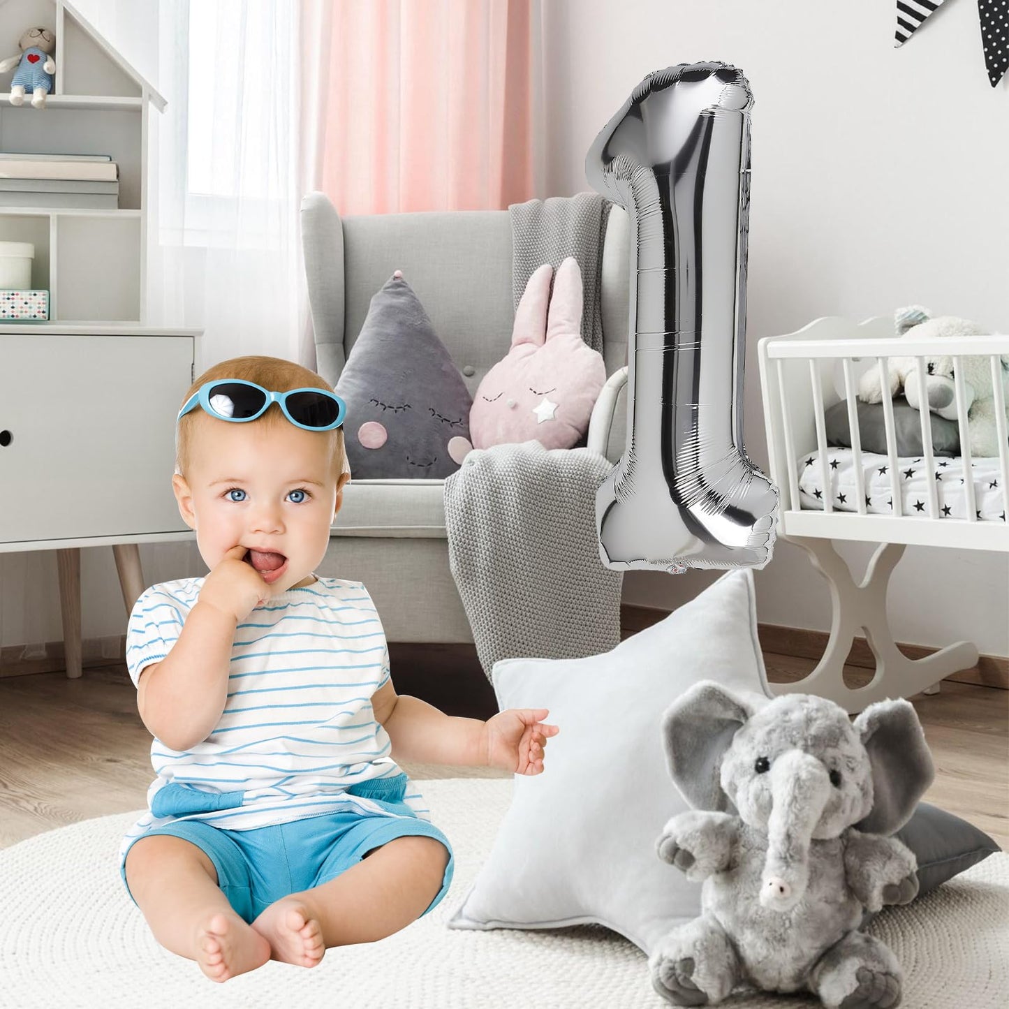 1 Number Balloon Silver 40 Inch Big Foil Mylar 1St Balloons For 1 Year Old Boy Girl Birthday Party Decorations Wedding Anniversa