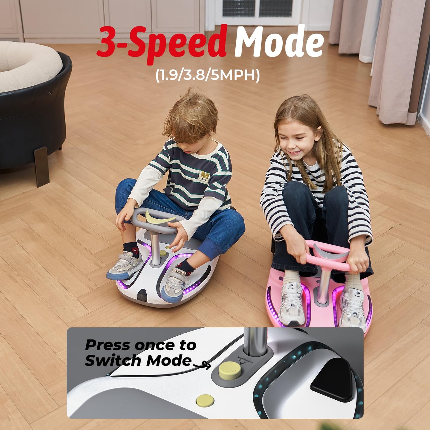 21.6V Electric Wiggle Car with Pedal and Pull Rope, 4 in 1 Swing Car,Lithium Rechargeable Battery, 3 Speed Wiggle Car Ride On To