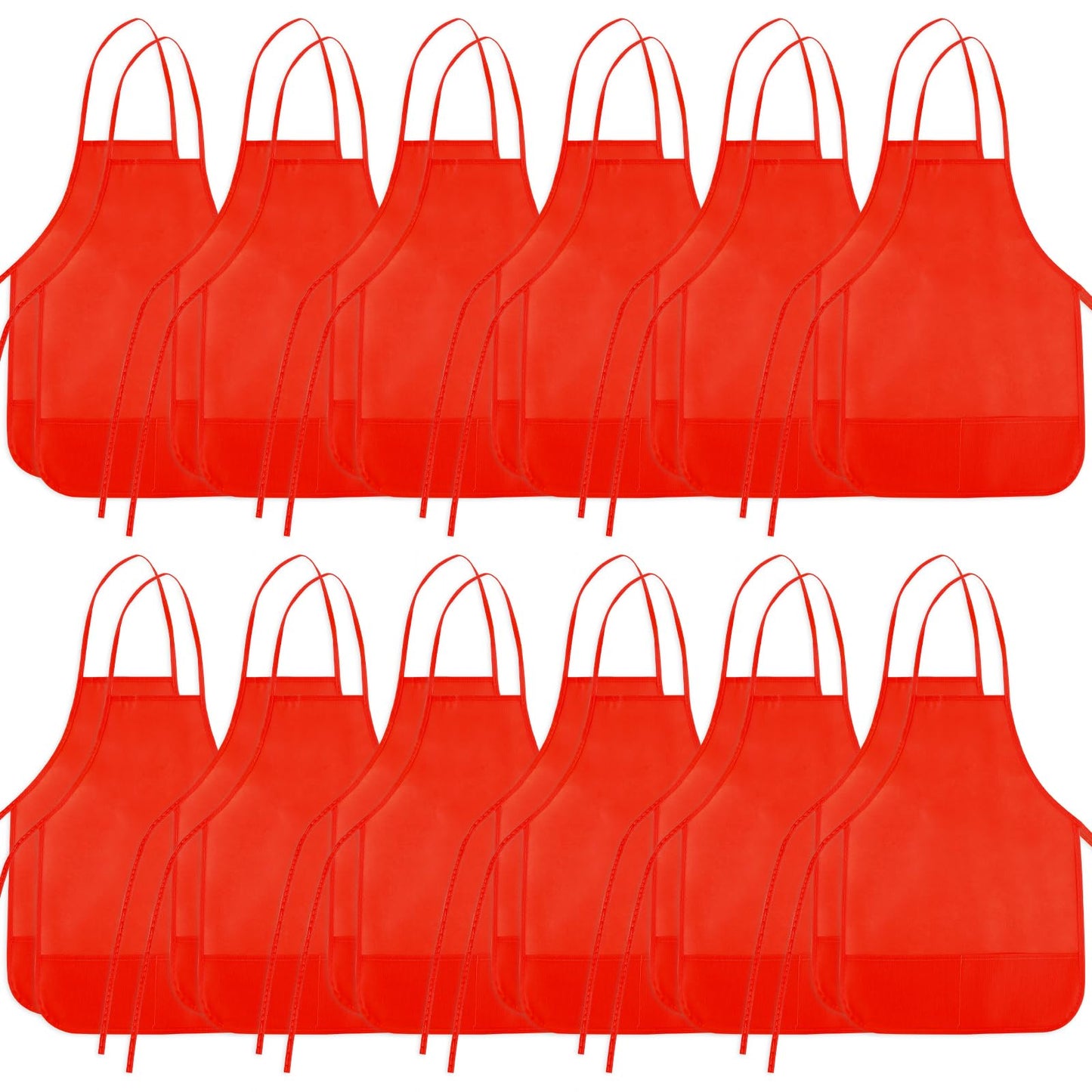 BOUBONI 24 Pieces Red Kids Painting Aprons Kids Art Aprons with 2 Roomy Pockets Kids Aprons for Art Painting Activity Kitchen Cr