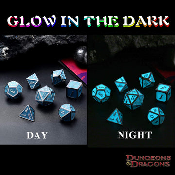 DnDnD Glowing DND Metal Dice Set,Luminous Blue Metal Dice for Role Playing Game Dungeons and Dragons RPGs and Other Table Games