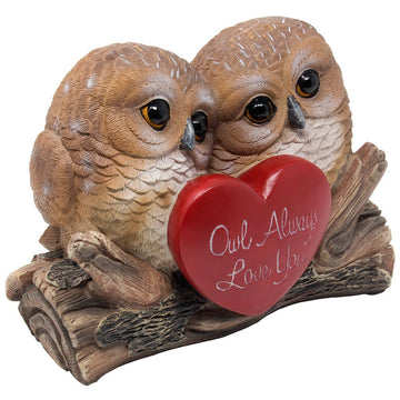 Romantic Owl Always Love You Figurine With Red Heart And Two Decorative Owls On Log For Cute Girl'S Bedroom Decor Statues For Wife & Valentine'S Day Gift Ideas For Girlfriend