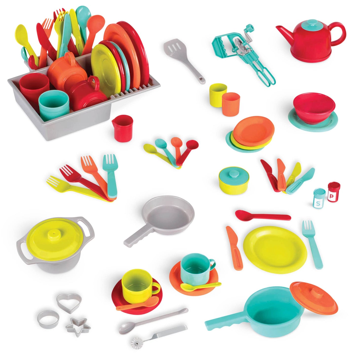 Battat - Toy Kitchen Set - 71Pc Pretend Cooking Accessories - 4 Table Settings & Cutlery - Dishwasher Safe & Worry-Free - 2 Year